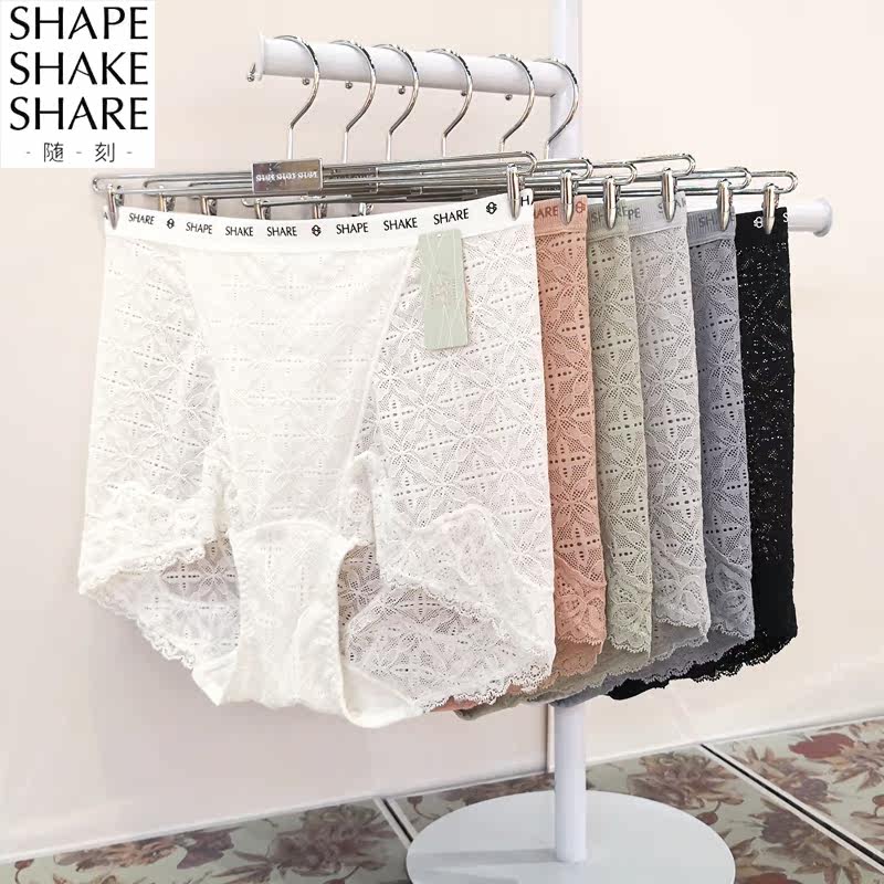 SHARE engraved 3S new high waist nylon mesh lace breathable cotton bottom file ladies boxer panties 53047