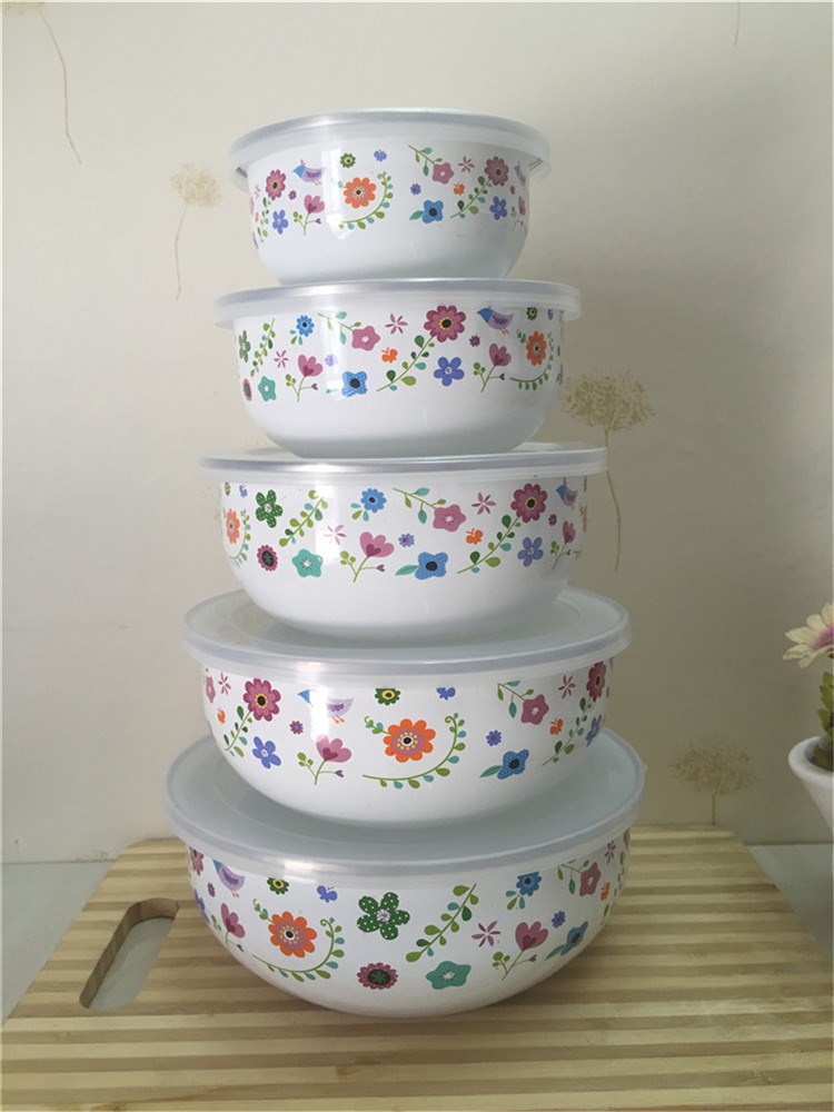 Package mail enamel set new thickening five fresh ice bowl with cover the refrigerator terms rainbow such as bowl bowl in children