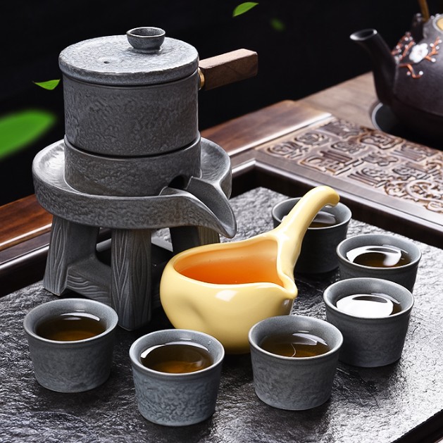 Tea set fit domestic small kung fu Tea Tea tray was half automatic ceramic rotate the teapot lazy people make Tea