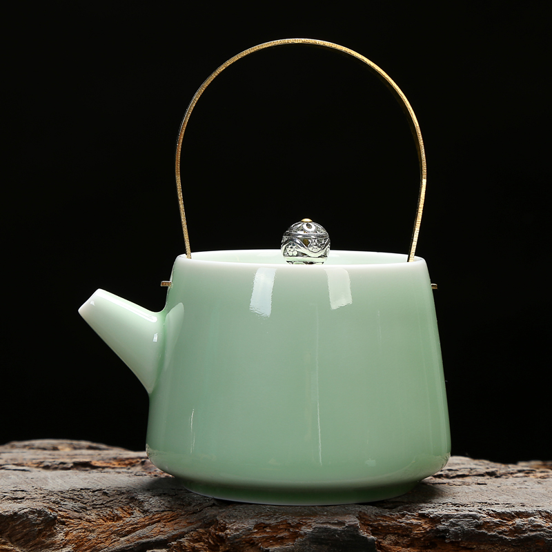 Celadon ceramic teapot kung fu tea set little teapot name plum green powder green teapot small single girder pot teapot