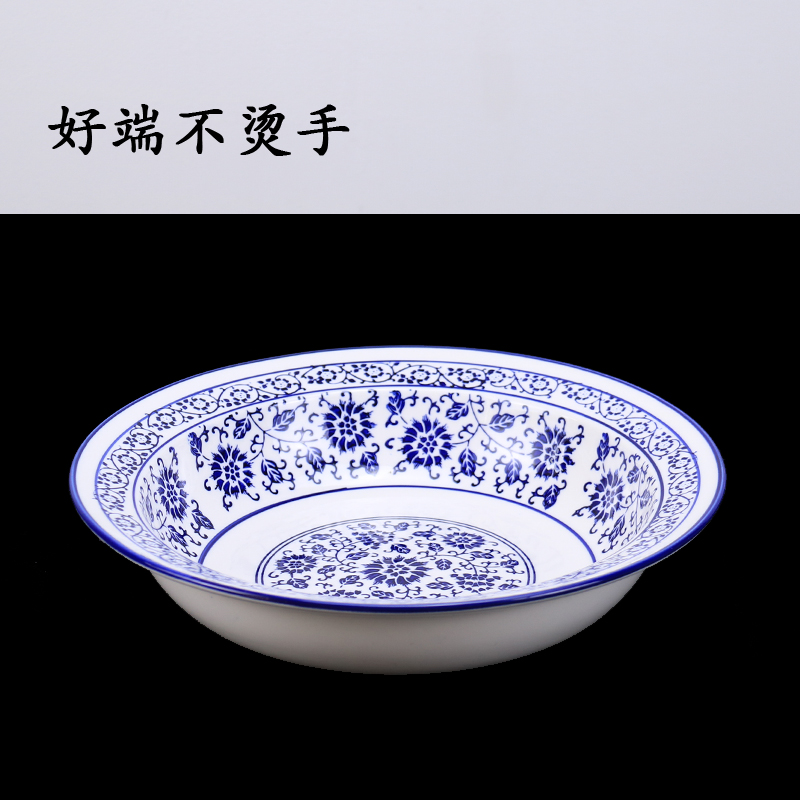 Put the lotus flower blue and white porcelain bowl household boiled fish bowl bowl hotel pickled fish pot of boiled meat dish bowl