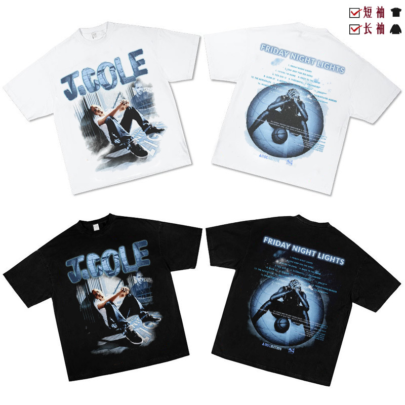 J. Cole Friday Night Lights Album Collaboration Short-Sleeve Pure Cotton American-Style Small-Neck T-Shirt