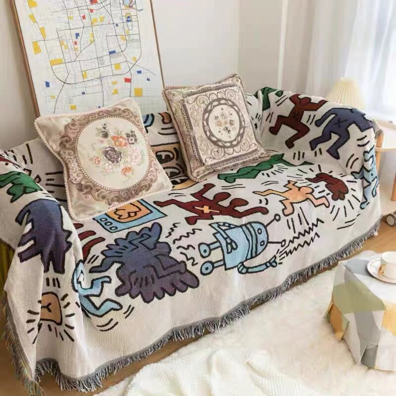 American graffiti sofa towels Nordic Winins Sofa dust cover full cover cloth sofa cover table cloth folk decoration blanket-Taobao