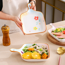 Cute creative ceramic dishes home single handle baking tray ins Wind high temperature oven baking Rice creative tableware