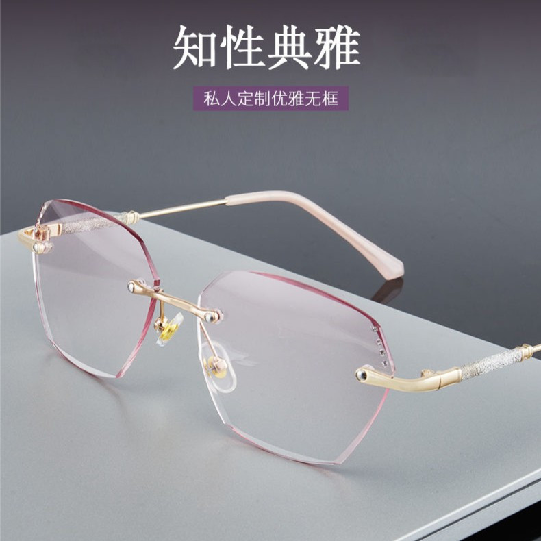 Authentic Gradient Color Popular Style Rhinestone High-Definition Large Frame Cut-Edge Fashionable Anti-Blue Light Reading Glasses New Fashion