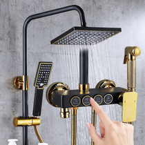 Shower Shower SHOWER SUIT ALL COPPER HANGING WALL STYLE HOME BATHROOM SHOWER WATER HEATER THERMOSTATIC SHOWER NOZZLE BLACK GOLD COLOR
