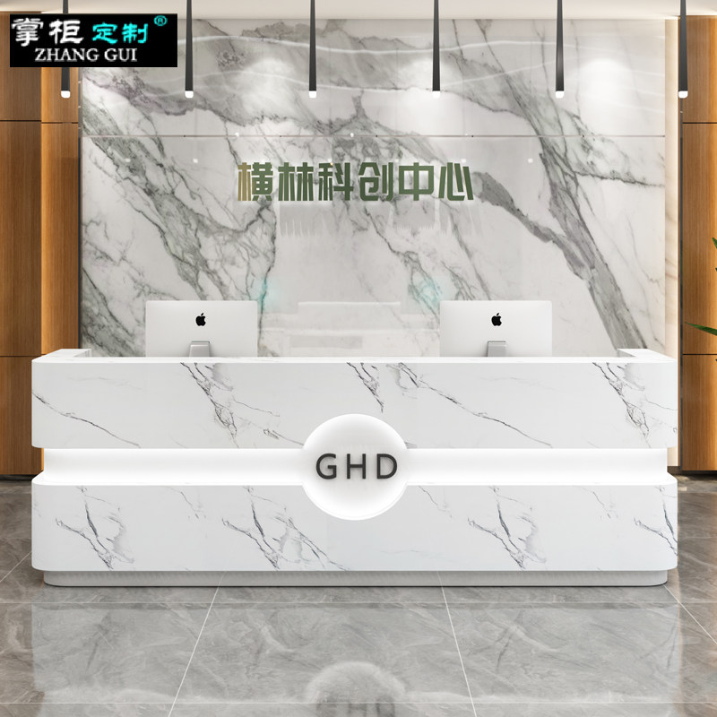 Brief Modern Imitation Marble Grain Company Front Desk Reception Desk Management store cashier's counter to greet the counter at the counter bar
