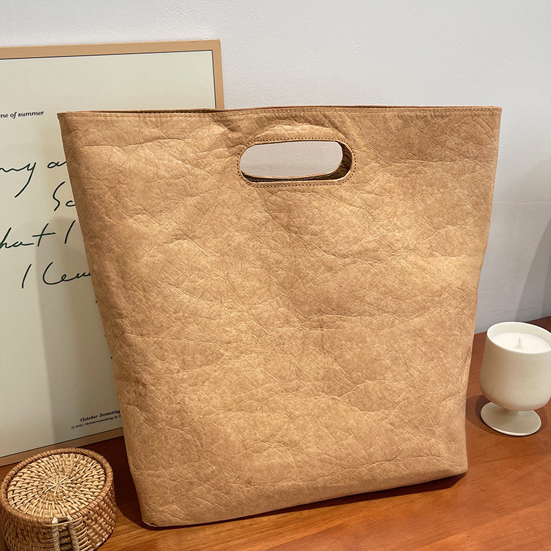 2024 Waterproof Tyvek Pleated Tote, Retro Solid Commuter Handbag for Laptop and Breakfast - Thumbnail 2