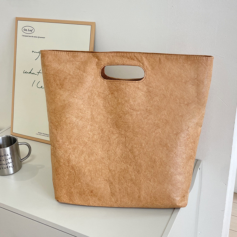 2024 Waterproof Tyvek Pleated Tote, Retro Solid Commuter Handbag for Laptop and Breakfast - Thumbnail 3