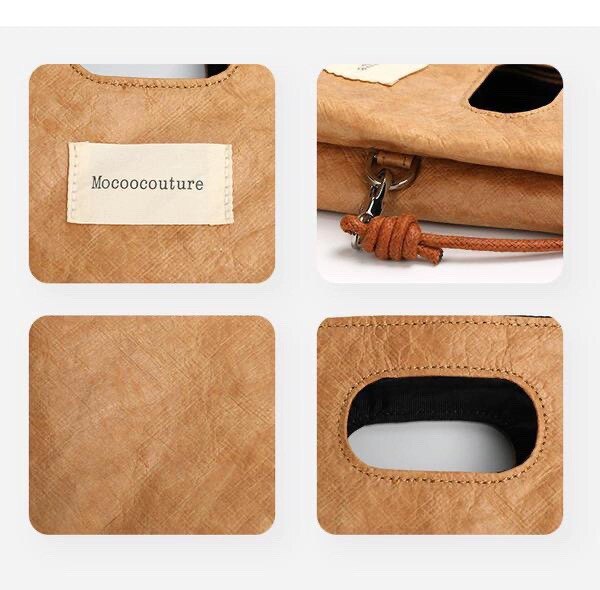 Retro Tyvek Mini Bucket Bag for Women, Phone Crossbody Handbag and Kraft Paper Underarm Bag - Thumbnail 6