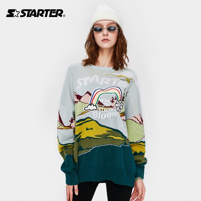 STARTER Sweater ລະດູຫນາວຂອງແມ່ຍິງຮູບແບບໃຫມ່ຈົດຫມາຍສະບັບ Contrast ຄົນອັບເດດ: Casual ແຂນຍາວຄໍໄດ້ຕະຫຼອດ