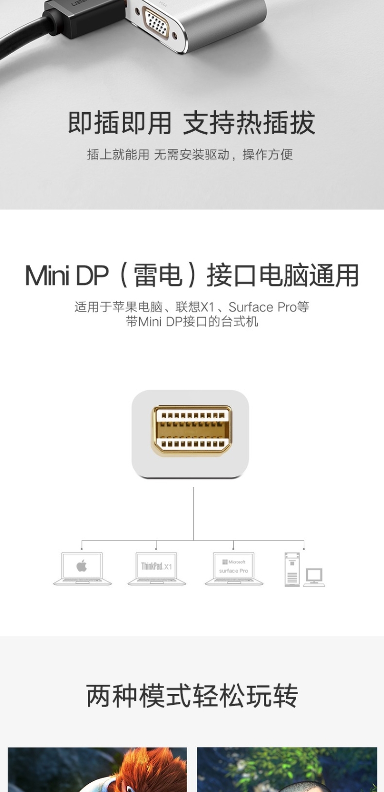 Green Union minidp bật hdmi Máy tính chuyển đổi máy tính Apple cho Microsoft giao diện bề mặt chuyên nghiệp macbookair kết nối màn hình TV bộ chuyển đổi sét vga - TV giá tivi samsung 55 inch