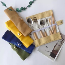 Creative tableware storage bag to carry when going out environmentally friendly and hygienic spoons chopsticks straws cutlery and forks full set of tableware storage canvas bags