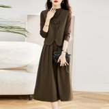 Осенний жилет, весеннее осеннее платье, ретро лонгслив для отдыха, комплект, в западном стиле, 3 предмета