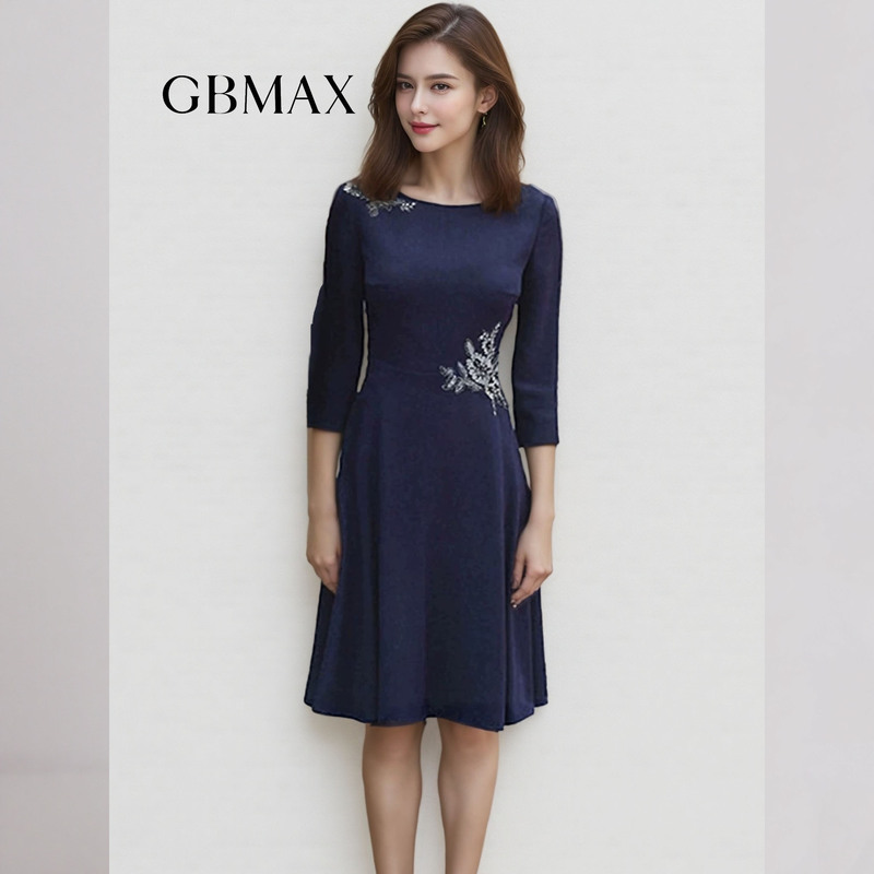 【Paris Fashion Show Couture】Gbmax Big Brand Spring and Autumn Elegant Heavy Embroidery Waist-Cinching Wide Hem Dress for Women