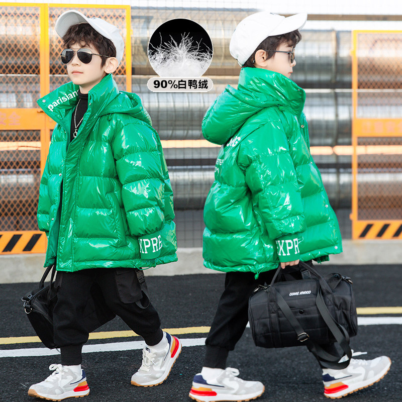 Boy Down Clothing Winter Clothing 2021 New Foreign Pie Winter Children Green Boy Clothing Short Big Boy Boy Tide Card