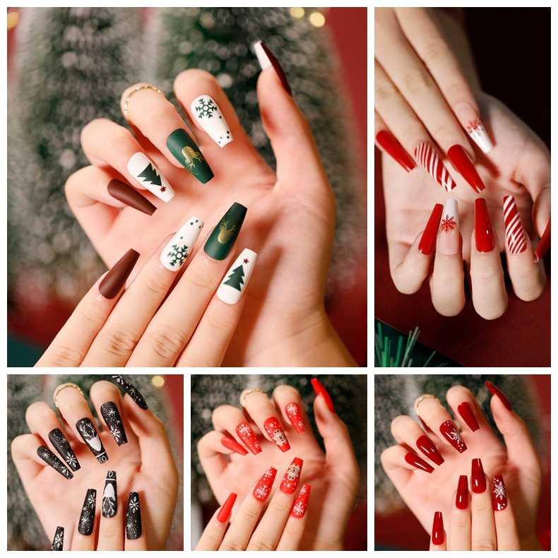 Christmas Qualifying Themed WEARABLES-STYLE MEDECAL SHEET WOMEN FINISHED PRODUCT LONG VERSION FAKE NAIL SHEET PATCH DECORATIONS