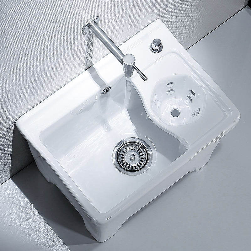 High foot wash mop pool household balcony powder room mop pool side row with ceramic drain basket small slot pool