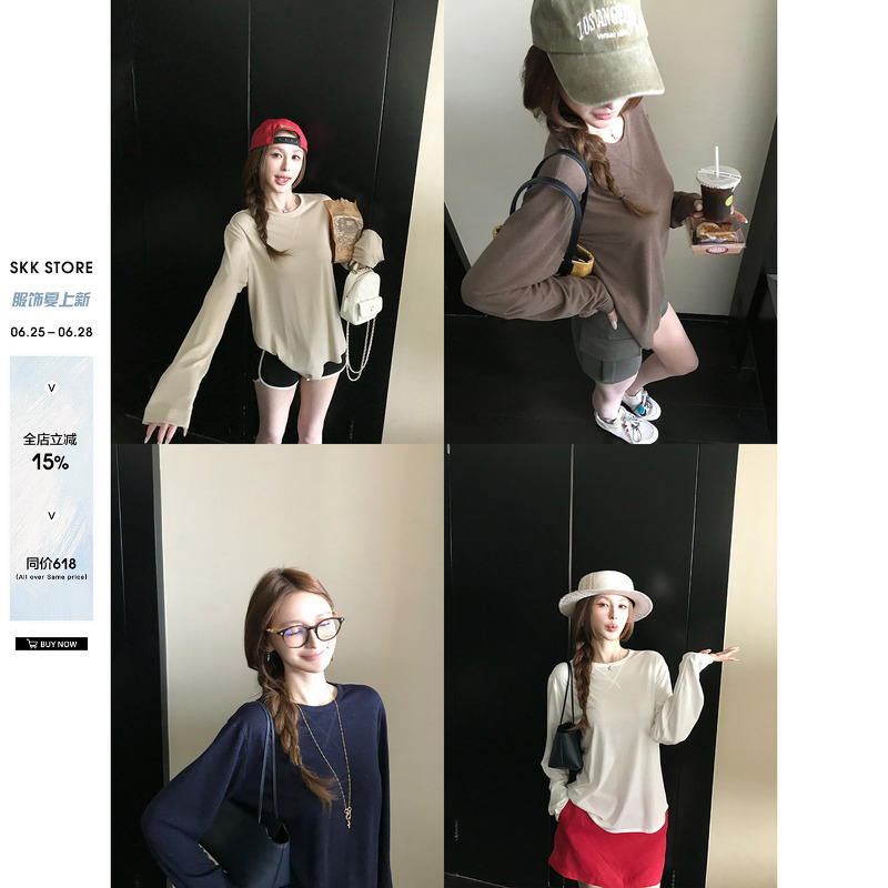 Skk Store Relaxed Weekday Long-Term Wear 160g Tencel Linen Loose Long-Sleeved Air-Conditioning Shirt T-Shirt