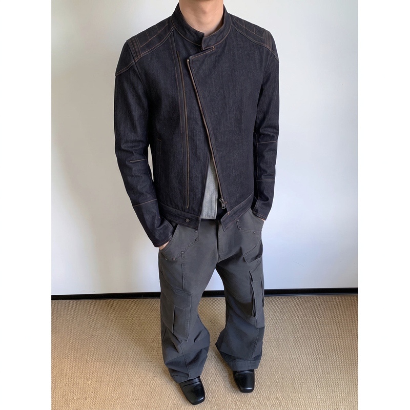 Apflirarchive Remastered Series 002 Slim Fit Diagonal Zipper Stand Collar Jacket Tf Era Original Leather Coat