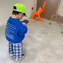 Baby spring clothing 2022 new all-cotton thin section Korean version of childrens blouse kindergarten boy Klein blue sweatshirt