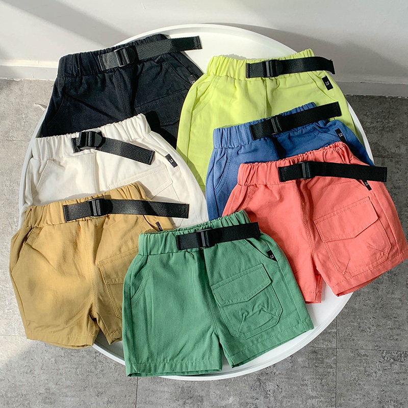 Children's summer clothes handsome tooling style thin cotton five-point pants trendy baby boy white shorts