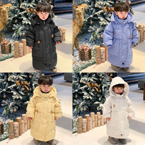 Thickened Three-proof fabric foreign air Lianhood over knee 90 white duck suede baby boy baby boy long style down jacket
