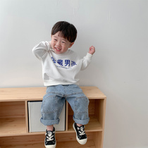Children Spring Dress 2022 New Treasure Boy Han Tie Pure Cotton Long Sleeve Blouse Baby Baby White Boy Necropolis