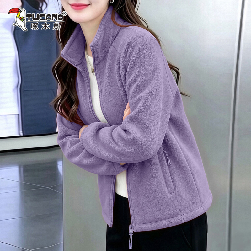 Woodpecker Casual Sports Fleece Jacket for Women, Autumn and Winter 2026 New Style, Zipper Short Jacket, Comfortable, Warm and Age-Reducing Woodpecker Casual Sports Fleece Jacket for Women, Autumn and Winter 2026 New Style, Zipper Short Jacket, Comfortable, Warm and Age-Reducing