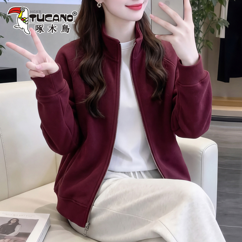 Woodpecker Casual Stand-Up Collar Zip-Up Sweatshirt for Women, Autumn 2026 New Fashion Stylish Slim Short Jacket Woodpecker Casual Stand-Up Collar Zip-Up Sweatshirt for Women, Autumn 2026 New Fashion Stylish Slim Short Jacket