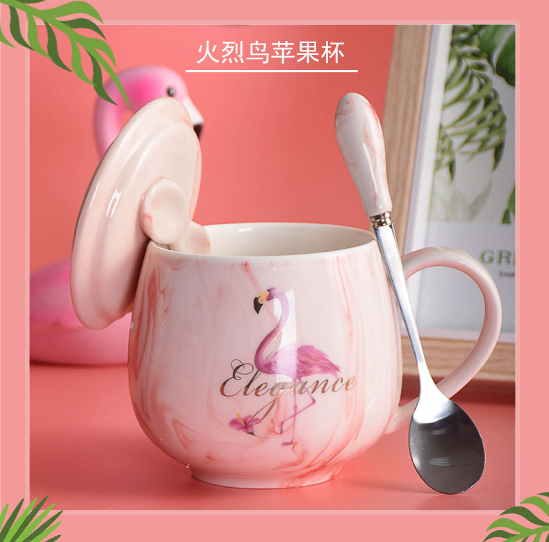 Creative move trend mugs of household ceramic cup female ins coffee cups with cover spoon, milk cup northern Europe