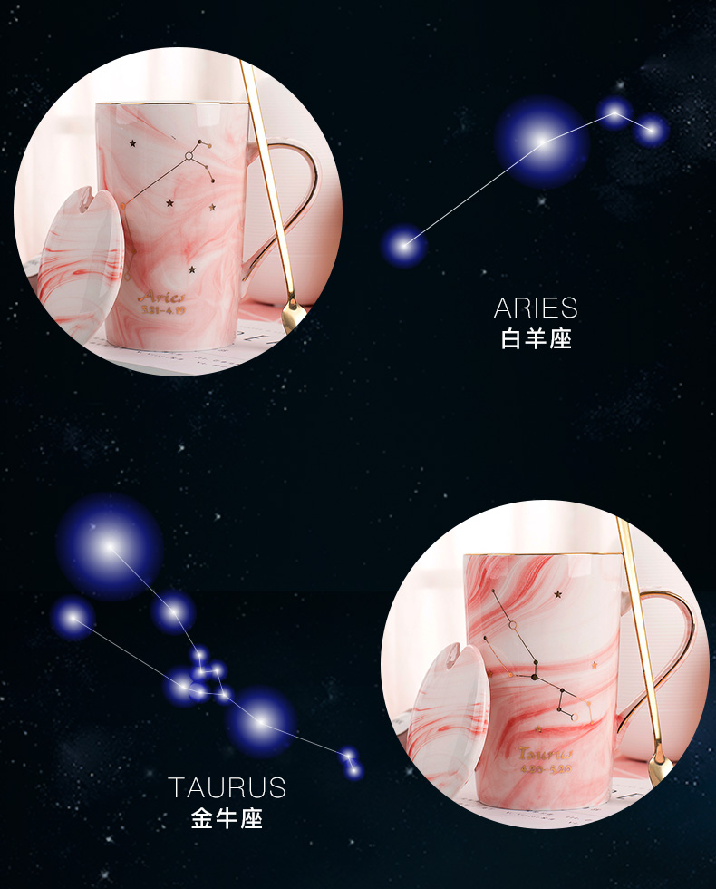 Constellation ins creative mark cup with cover spoon move trend ceramic drinking cup children couples home coffee cup