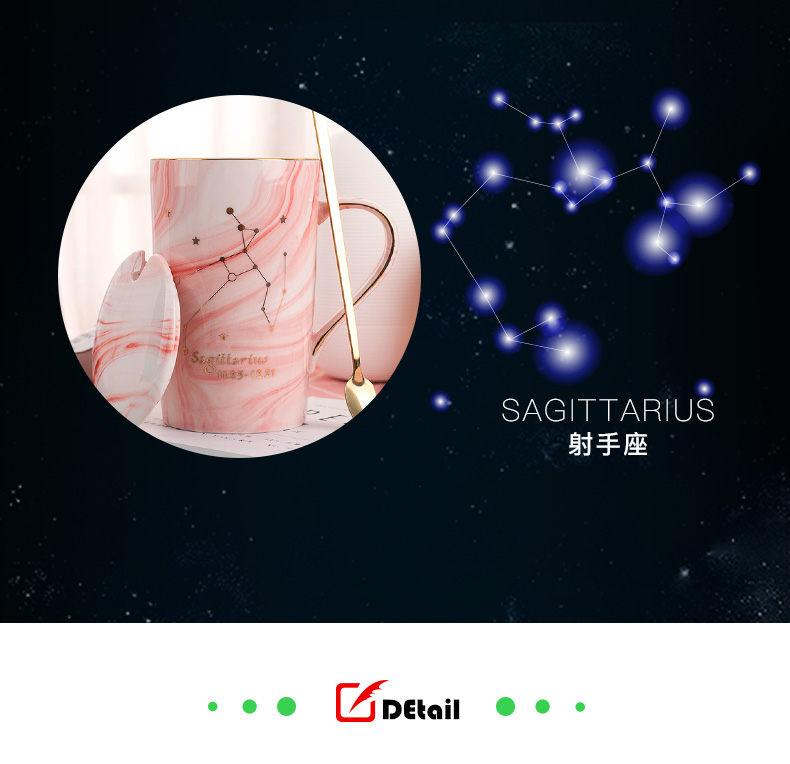 Constellation ins creative mark cup with cover spoon move trend ceramic drinking cup children couples home coffee cup