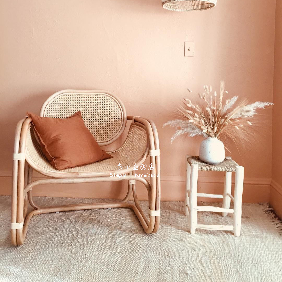 Ancient Small Fish Ins Genuine Rattan Sofa Chair Day Style Casual Chair Indonesian Rattan Chair Folk room Jane Yoon chair single