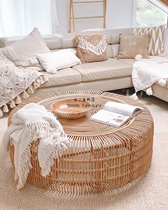 Ancient small fish Japanese rattan tea table natural wind hand woven indoor glass round tea table home stay wind coffee table