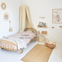 Ancient small fish Nordic rattan bed ins real rattan sofa bed Indonesia natural children's bed hostel inn rattan furniture