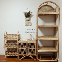 Ancient small fish rattan woven floor shelf new Chinese creative corner rattan cabinet simple home stay ornaments living room bookshelf