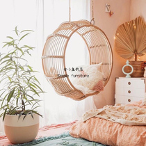 Ancient small fish Nordic net red hanging basket swing retro indoor bedroom true rattan woven hanging chair children princess rocking chair