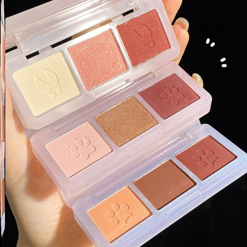 Catch Cat three-color Eye Shadow disc Small disc portable Net Red Earth Eye Shadow pink Pearl Waterproof small crowdsourced