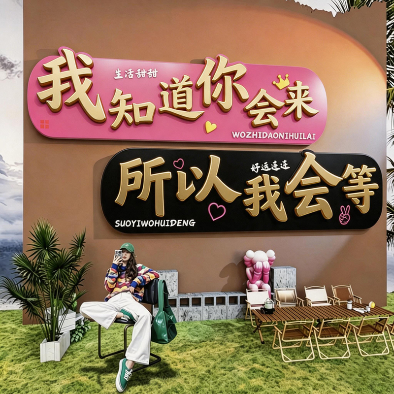 Trendy Photo Area with Flower Walls, Atmospheric Decoration, Outdoor Homestay Courtyard Scene Setup, Store Image That Attracts People