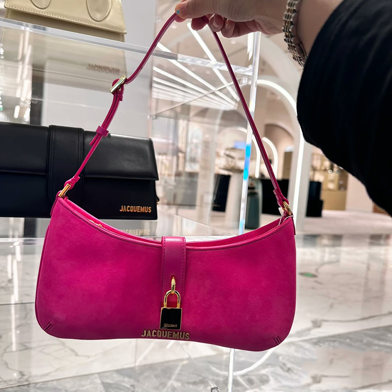 Jacquemus Niche Design Women's Bag with Metal Logo, Suede Leather Shoulder Bag, Handbag with Lock, Underarm Bag for Women
