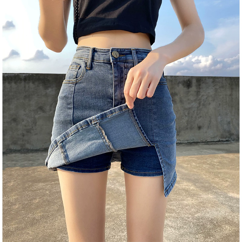 Váy denim nữ 2020 mới váy hè phần mỏng xẻ eo cao váy ngắn một từ gói hông váy một kiểu - Váy