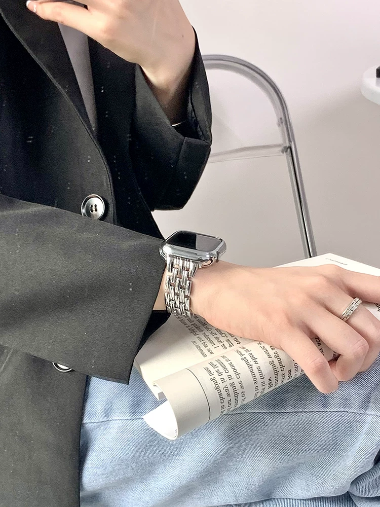 Совместимый ремешок IWATCH металл Apple Watch Applewatch44mm5 поколения креативный streamline 7-е поколение ins tide