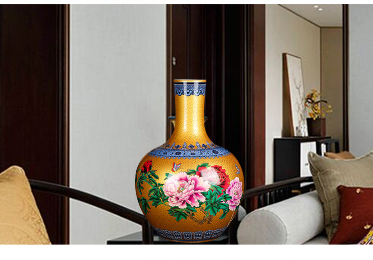 Jingdezhen ceramics vase pearl glaze red peony golden figure of new Chinese style home sitting room adornment is placed