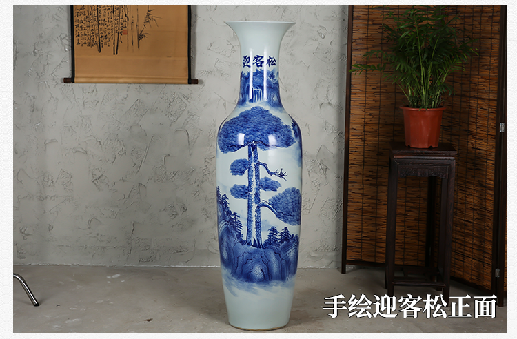 Jingdezhen ceramics landing large blue and white porcelain vase color ink furnishing articles have a visitor stateroom hotel decoration