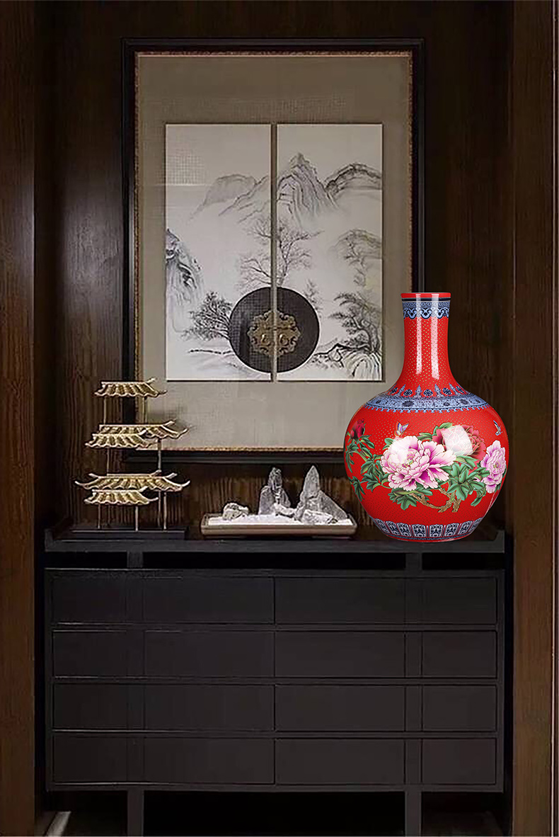Jingdezhen ceramics vase red pearl glaze new Chinese style household tree flower arrangement sitting room TV ark, furnishing articles