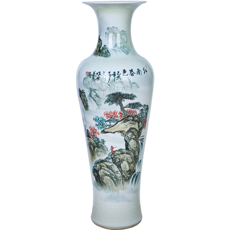 Jingdezhen ceramics vase landing big furnishing articles hand - made flower arranging new Chinese style household, sitting room adornment jiangnan spring scenery