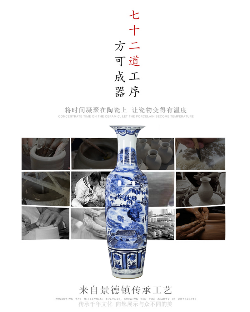 Jingdezhen ceramics of large blue and white porcelain vase hotel opening modern Chinese flower arrangement sitting room adornment is placed