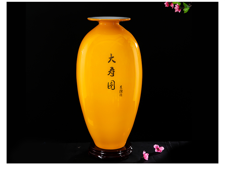 Jingdezhen ceramics vase golden yellow crane birthday figure in modern Chinese style living room decoration decoration furnishing articles