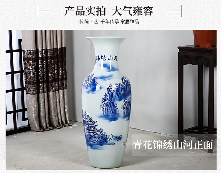 Jingdezhen ceramics landing large blue and white porcelain vase color ink splendid sunvo sitting room adornment is placed flower arrangement